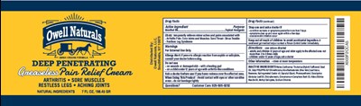 7fl Oz Pain Relief Cream Label (Owell Cream Label)